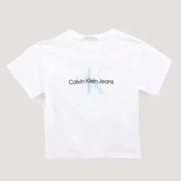 Calvin Klein Girls Bright White Brand Graphic Print T-Shirt-image-82