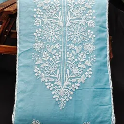 BlissFlair Floral Embroidered Chanderi Cotton Unstitched Dress Material image 3