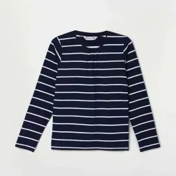 Fame Forever by Lifestyle Kids Navy Cotton Striped Full Sleeves Tee-picture-42
