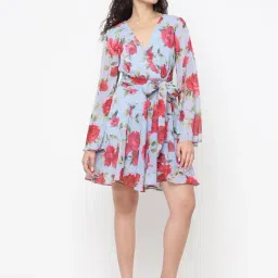 Guess Laila Delight Roses Floral V-Neck Regular Fit Mini Flare Dress image 5