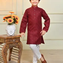 Ahhaaaa Kids Maroon & White Embellished Full Sleeves Kurta With Pyjamas-picture-21