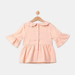 R&B Girls Peach-Coloured Embroidered Pure Cotton Peter Pan Collar Top image 4