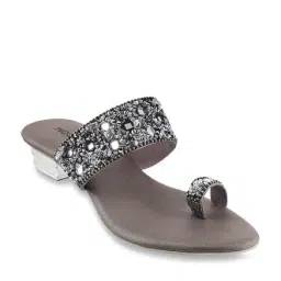 Mochi Women's Gun Metal Toe Ring Sandals-image-64