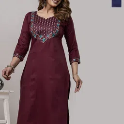 AUZAAI COLLECTION Pack Of 2 Embroidered Notch Neck Thread Work Cotton Straight Kurtas-picture-24