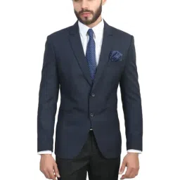ManQ Navy Slim Fit Notch Lapel Blazer-picture-28
