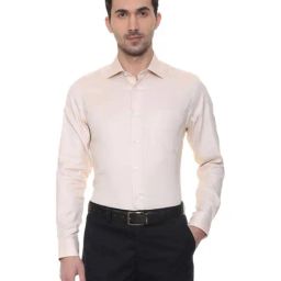 Louis Philippe Beige Cotton Regular Fit Self Pattern Formal Shirt-picture-1