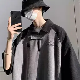 StyleCast x Revolte Men Colourblocked Polo Collar Oversized T-shirt image 5