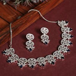 Aatmana Silver-Plated Crystal Studded Blue American Diamond Handcrafted Necklace Set-picture-46