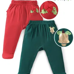 Babyoye Eco Concious 100% Cotton With Eco Jiva Finish Bootie Legging Bell Print Pack Of 2 - Red & Dark Green-image-30