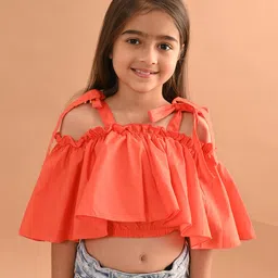 Lilpicks Couture Off Shoulder Solid   Frilled Detailed  Crop Top - Red-picture-12