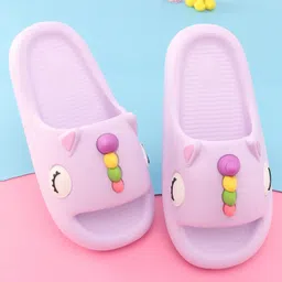 Oh! Pair Slip On Flip Flops With Appliques - Purple image 1