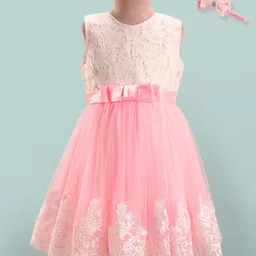Mark & Mia Woven Sleeveless Party Dress with Bow Headband& Floral Embroidery - Pink-picture-22