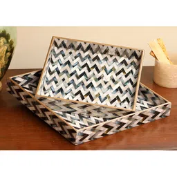 Duli Set of 2 Round Enamel Coated Multipurpose Serving Trays for Home and Dining Table-picture-27