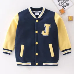 Mark & Mia Fleece Knit Full Sleeves Bomber Jacket Tipping Rib & Letter Detailing - Navy Blue-picture-37