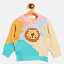 JWAAQ Cotton Knit Full Sleeves Lion Patch Detailed Sweater - Teal Blue-image-89