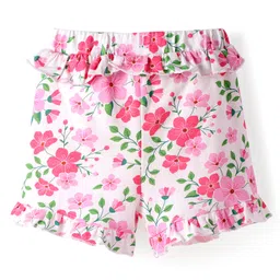 Babyhug Single Jersey Mid Thigh Length Shorts With Floral Print - White image 2