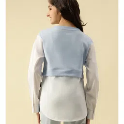 Lil Tomatoes Cotton Looper Knit Full Sleeves Bow Printed Light Winter Top - Blue image 3