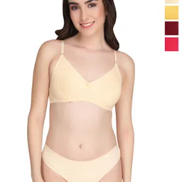 Liigne Pack Of 4 Women Everyday Non Padded Bra Pure Cotton Lingerie Set-picture-27