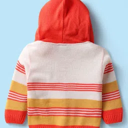 Babyhug Full Sleeves Hooded Front Open Sweater Set With Smiley & Stripe Design - White & Orange image 3