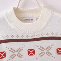 Mark & Mia Viscose Full Sleeves Pullover Sweater with Teddy Design - White image 3