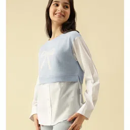 Lil Tomatoes Cotton Looper Knit Full Sleeves Bow Printed Light Winter Top - Blue image 4