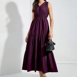 Raiyani Enterprise Women Solid Smocked Tiered Fit and Flare Midi Dress-image-36