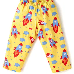 Babyhug Cotton Knit Full Sleeves Front Open Night Suit with Rocket Print - Yellow image 5