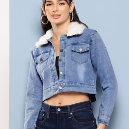 Aarika Washed Faux Fur Collar Detail Cropped Denim Jacket-picture-40