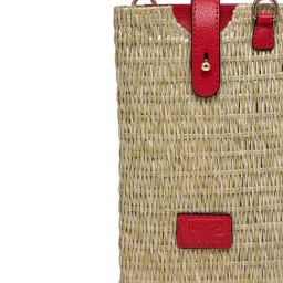 Hie Beige & Red Textured Medium Sling Handbag image 5