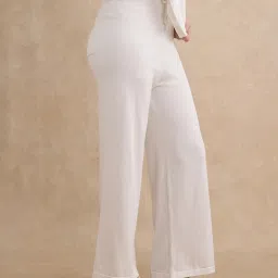 RAREISM Off White Viscose Blend Solid Trousers image 3
