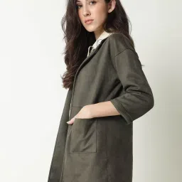RAREISM Olive Polyester Solid Three-Quarter Sleeves Jacket image 3