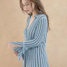 RAREISM Blue Viscose Striped Long Sleeves Shrug image 3