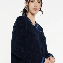 RAREISM Navy Acrylic Solid Long Sleeves Shrug image 3