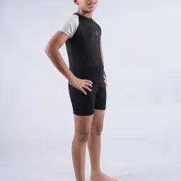 Kiddopanti Kids Black & Light Grey Solid Swimsuit image 3