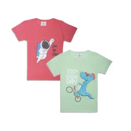 Vimal Jonney Kids Green & Pink Printed T-Shirt (Pack of 2)-picture-36