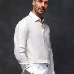 Rare Rabbit Off White Regular Fit Solid Shirt image 3