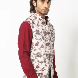 Rare Rabbit Beige Tailored Fit Floral Bandhgala image 3