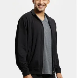 Jockey 2730 Black Combed Cotton French Terry Jacket with Ribbed Cuffs & Convenient Side Pocket image 3