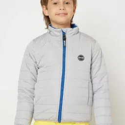 GAS Kids Light Grey & Blue Solid Full Sleeves Reversible Puffer Jacket-image-4