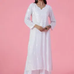 House of Chikankari White Embroidered Straight Kurta-image-22