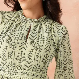 all about you Ethnic Print Keyhole Neck Belted A-Line Midi Dress image 2