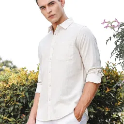 Thomas Scott Beige Linen Slim Fit Texture Shirt image 3