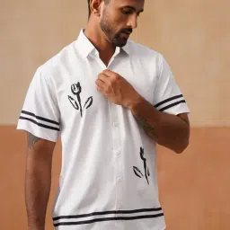 Indian Needle White Printed Regular Fit Shirt-image-10