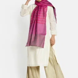 Fabindia Magenta Striped Stole-image-12