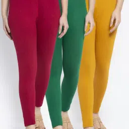 Gracit Green & Maroon Mid Rise Leggings - Pack Of 3-picture-29