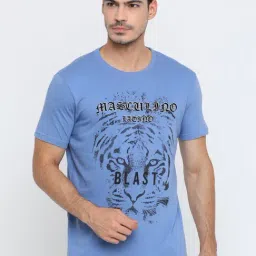 Masculino Latino Blue Cotton Regular Fit Printed T-Shirt-picture-20