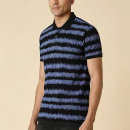 Allen Solly Black Regular Fit Striped Polo T-Shirt image 3