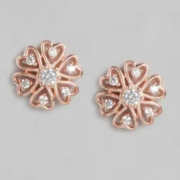 Zavya Rose Gold Blossom Cubic Zirconia 925 Sterling Silver Floral Earrings image 3