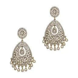 Priyaasi A Long Gilded Kundan Elegance and Mehandi Plating Dangler Earrings image 2