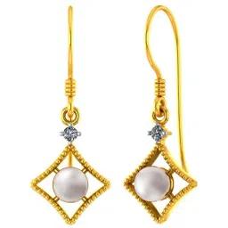 p.c. chandra jewellers BIS Hallmarked 14k Yellow Gold Drop Earrings with A Pearl & Stone Detailing for Women & Girls image 3